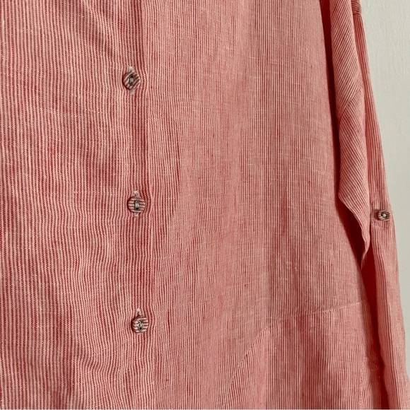 Chico's Linen Longline Button Down Striped Tunic Top Lagenlook Beachy - Picture 12 of 15